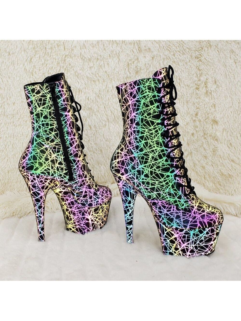 Reflective Geometric Platform High Heel Ankle Boots - Picture 8 of 17